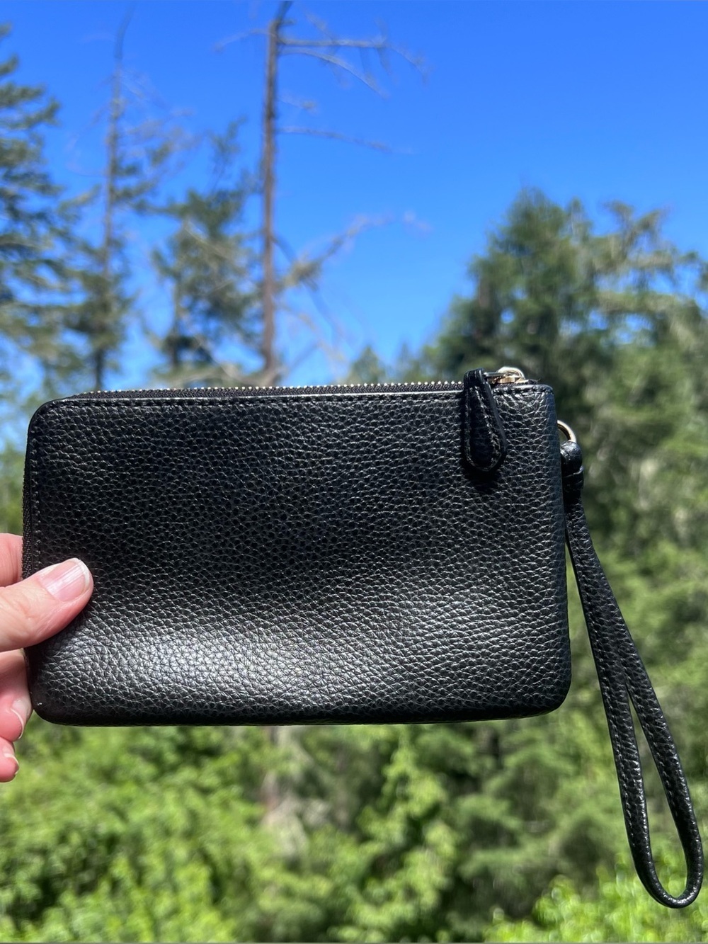 COACH Black Pebbled Leather Wristlet Double Zip Wallet with Gold Hardware - Picture 12 of 13